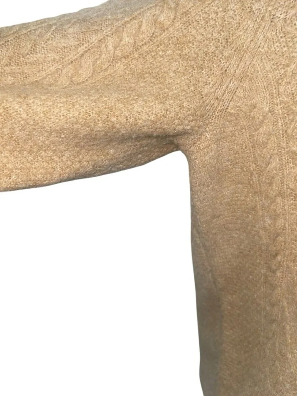 J CREW Women's Size Medium Stretch Wool-blend Cable-knit Crewneck Beige Sweater